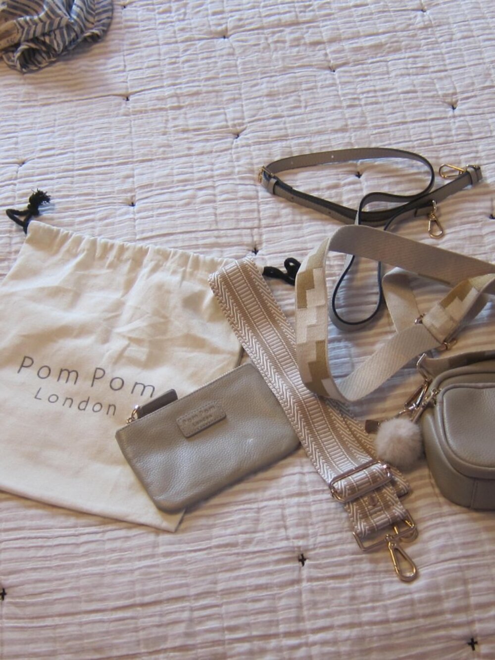 Pom Pom London Gray Crossbody Bag - Neutral Pebble Leather - Picture 6 of 12
